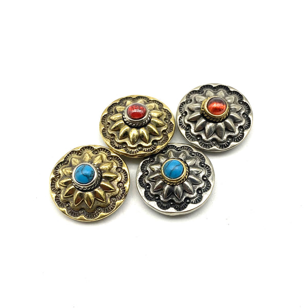 Baroque Style Turquoise Concho Rivets Screw Back Button For Leather Crafting Decoration