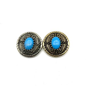 Blue Eyes Turquoise Concho Leather Bag Decor Buttons Screw Back