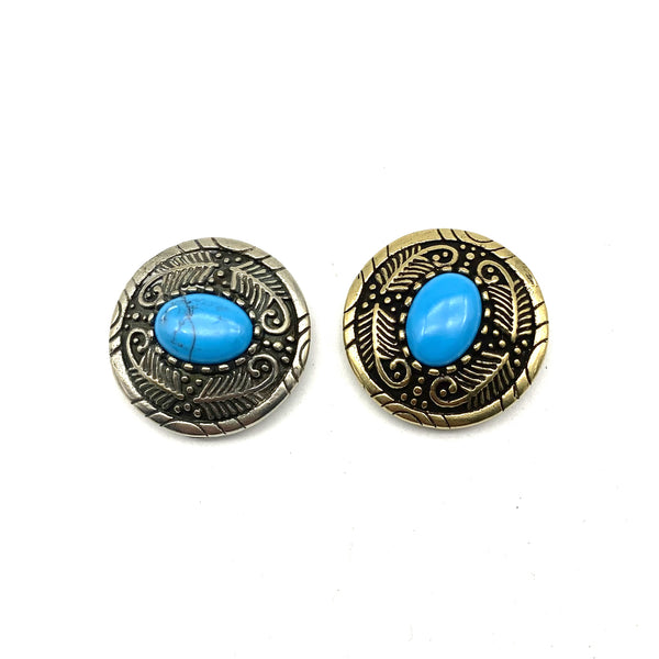 Blue Eyes Turquoise Concho Leather Bag Decor Buttons Screw Back