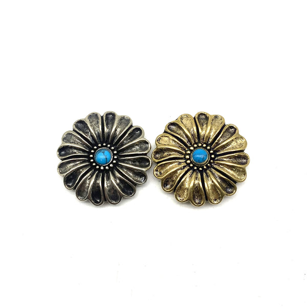 Turquoise Daisy Concho Leather Decoration Button Screw Back For Leather Craft Mounting