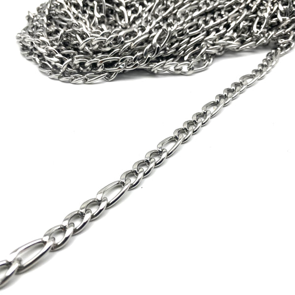 9.3mm NK Chain Figaro Chain Stainless Curb Chain Silver Anti-Allergy Flat Chain