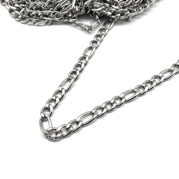 9.3mm NK Chain Figaro Chain Stainless Curb Chain Silver Anti-Allergy Flat Chain