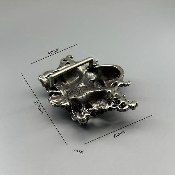 Copper Skull Belt Buckle,No Speek No Hear No Listen Skull Buckle