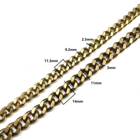 9/11mm Double Side Flat Chain Brass Curb Chain Bag Purse Chain