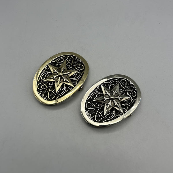 Vintage Hexagram Hollow Carved Plate Buckle, Solid Brass Silver Belt Buckle 37mm