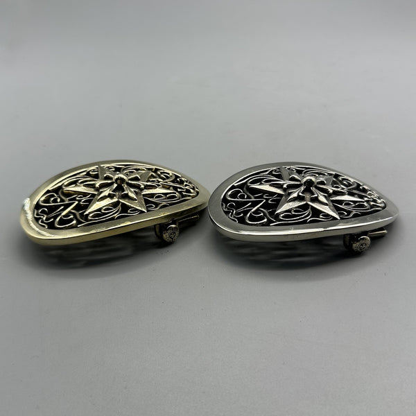 Vintage Hexagram Hollow Carved Plate Buckle, Solid Brass Silver Belt Buckle 37mm