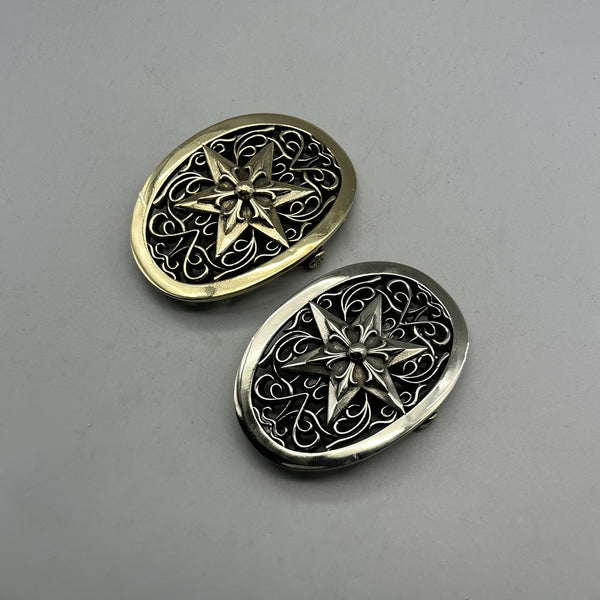 Vintage Hexagram Hollow Carved Plate Buckle, Solid Brass Silver Belt Buckle 37mm