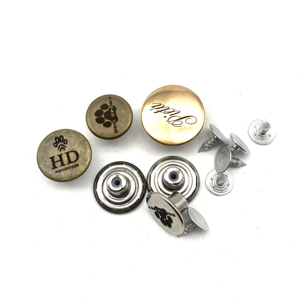 15/17/20mm Jeans Button Pin Customized Logo/Text Denim Button Replacement Personalised Brand Clothing Buttons