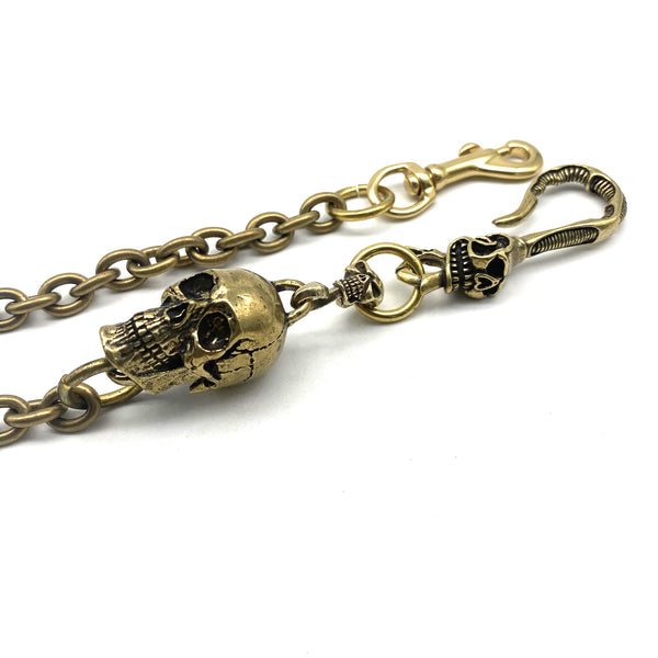 Biker Wallet Chain,Brass Skull Hook,Skull Hook,Skull Bead Link 11mm O Shape Chain