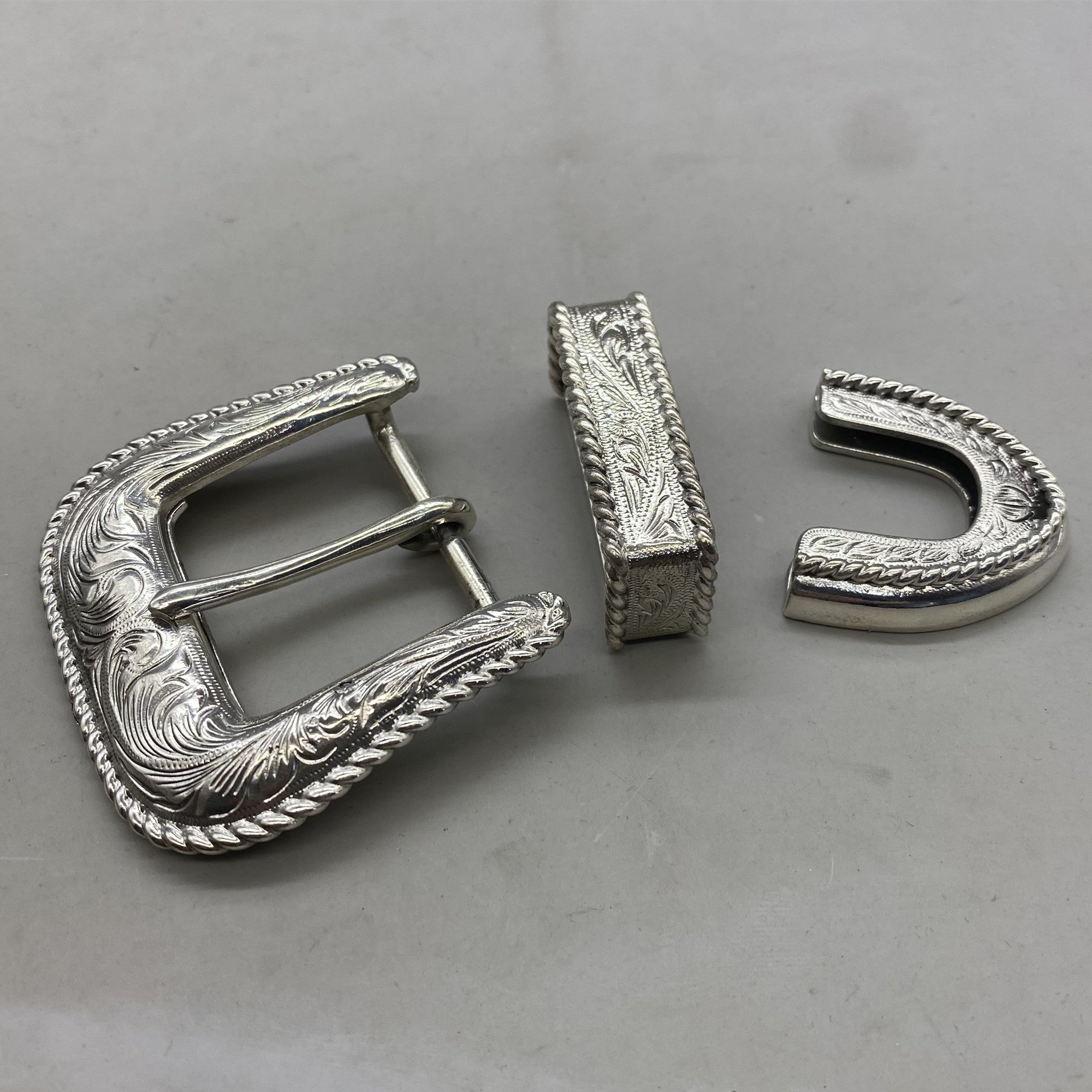 925 Sterling Silver Buckle Women Carved Leather Belt Buckle Tang Grass Buckle Kit
