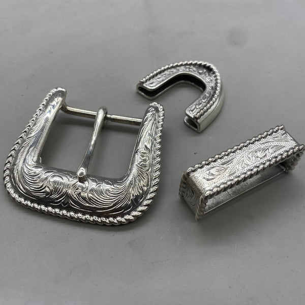 925 Sterling Silver Buckle Women Carved Leather Belt Buckle Tang Grass Buckle Kit