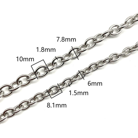 6/7.8mm Width Stainless O Shape Chain Hypoallergenic Necklace Chain Jewelry Finding