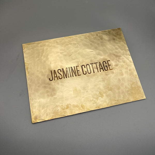 Hand Forged Brass Plaque, Custom Etched Name Sign, Light Hammered Texture