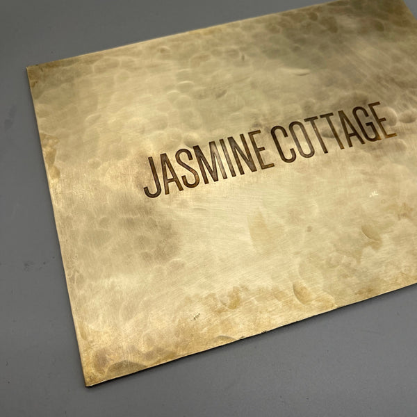 Hand Forged Brass Plaque, Custom Etched Name Sign, Light Hammered Texture