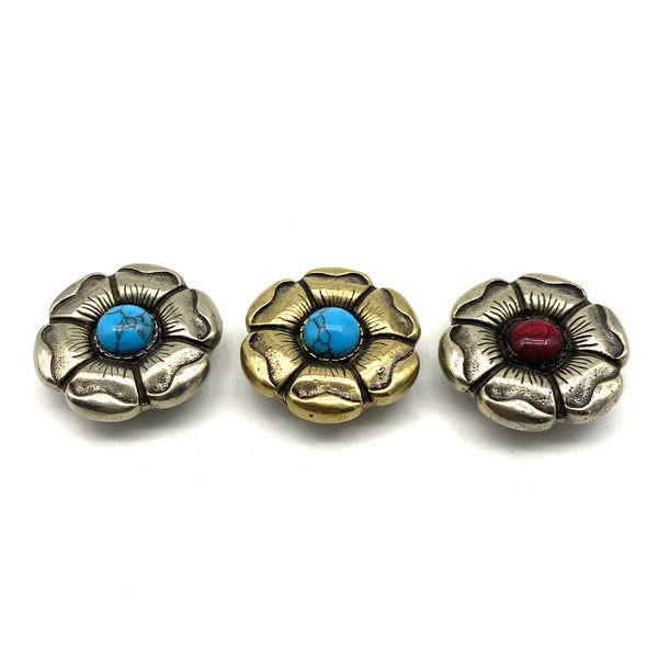 Rose Flower Concho With Turquoise For Leather Goods Crafting,Leather Decoration Studs Screw Back,Solid Copper