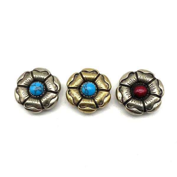 Rose Flower Concho With Turquoise For Leather Goods Crafting,Leather Decoration Studs Screw Back,Solid Copper