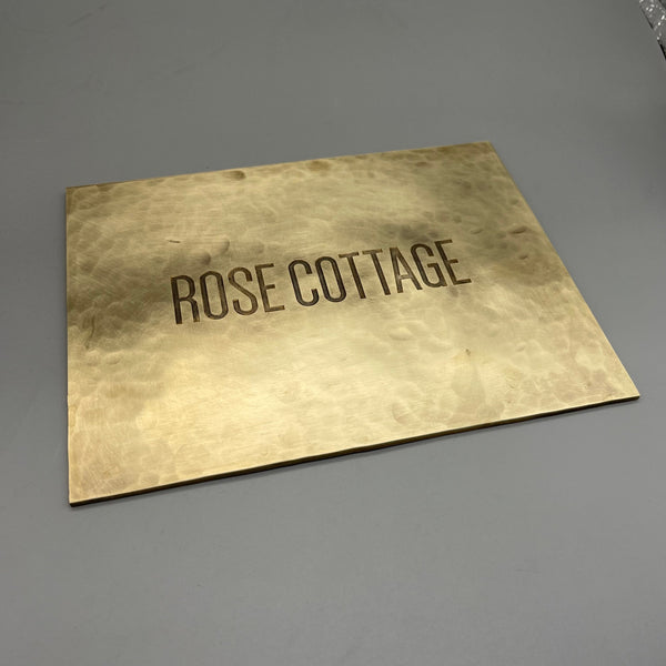 Handmade Hammered Brass Plaque, Custom Engraved Nameplate