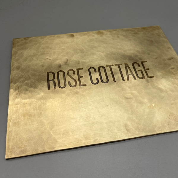 Handmade Hammered Brass Plaque, Custom Engraved Nameplate