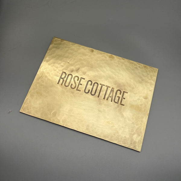Handmade Hammered Brass Plaque, Custom Engraved Nameplate