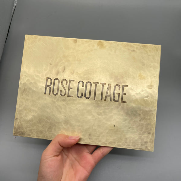 Handmade Hammered Brass Plaque, Custom Engraved Nameplate