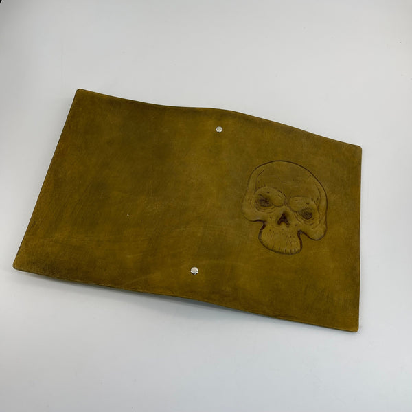 Handmade Olive Leather Journal | Skull Embossed A5 Gothic Notebook