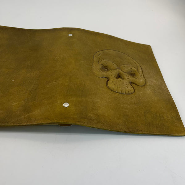 Handmade Olive Leather Journal | Skull Embossed A5 Gothic Notebook