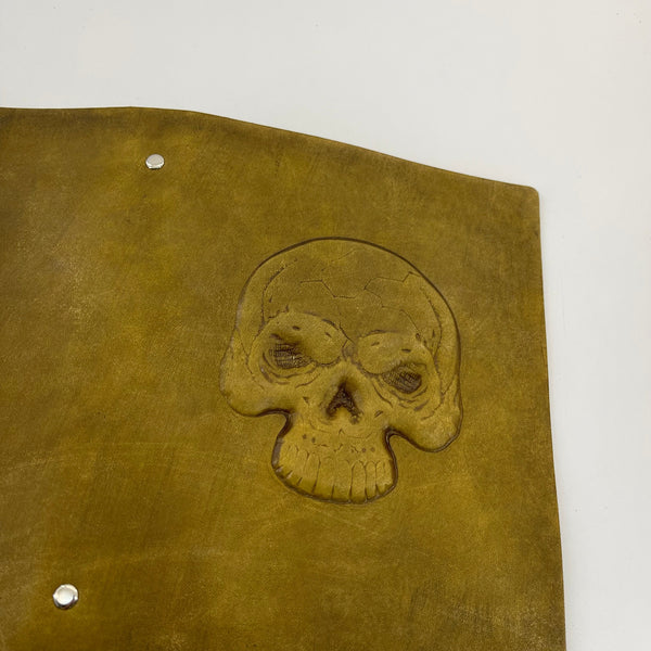 Handmade Olive Leather Journal | Skull Embossed A5 Gothic Notebook