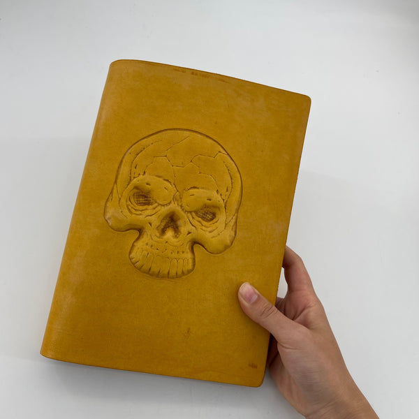 Skull Leather Journal - Refillable A5, Gothic Memento Mori