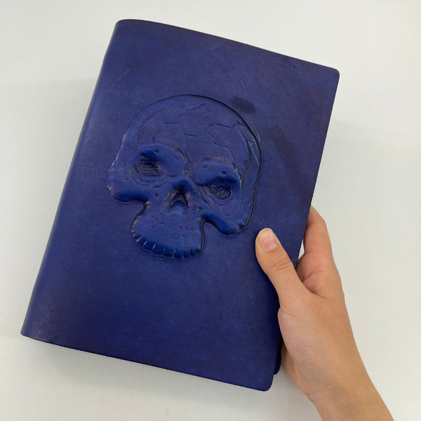 Memento Mori Journal - Indigo Leather Skull Embossed A5 Notebook
