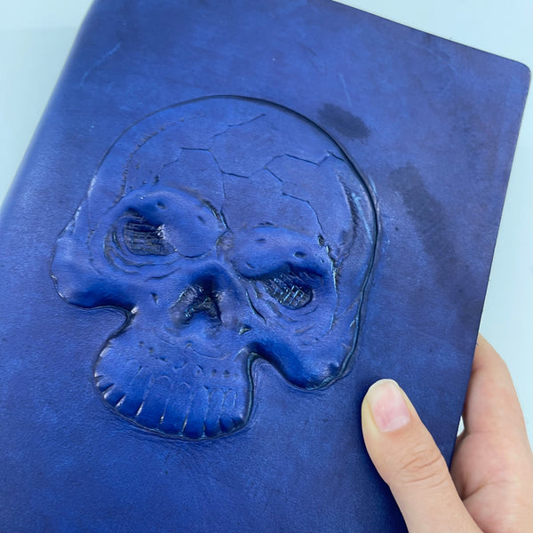 Memento Mori Journal - Indigo Leather Skull Embossed A5 Notebook