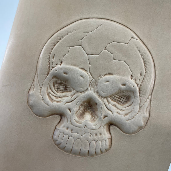 Artisan Leather Notebook – Carved Skull, Refillable A5 Journal