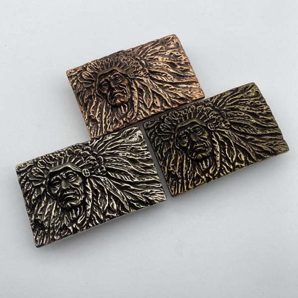 Copper Indian Chief Embossed Leather Belt Buckle,Motorcyclist Belt Buckle