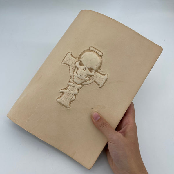 Embossed Skull Cross Leather Notebook, Refillable A5 Journal
