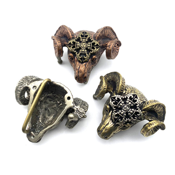 Handcast Copper Goat Head Belt Buckle - Steampunk Gothic Accessory for Bikers & Men, Antique Western Hardware,Unique Belt Buckles
