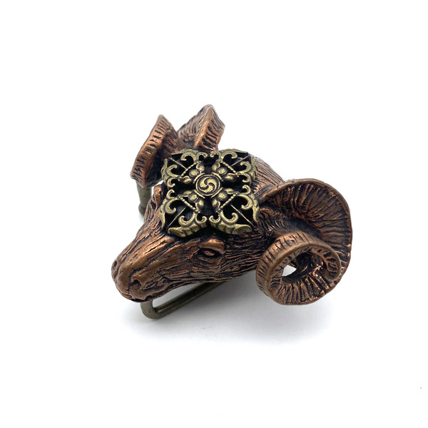 Handcast Copper Goat Head Belt Buckle - Steampunk Gothic Accessory for Bikers & Men, Antique Western Hardware,Unique Belt Buckles