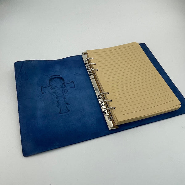 Skull & Cross Embossed Blue Leather Journal - Refillable A5 Notebook