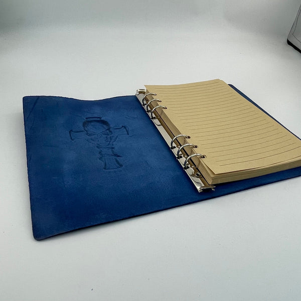 Skull & Cross Embossed Blue Leather Journal - Refillable A5 Notebook