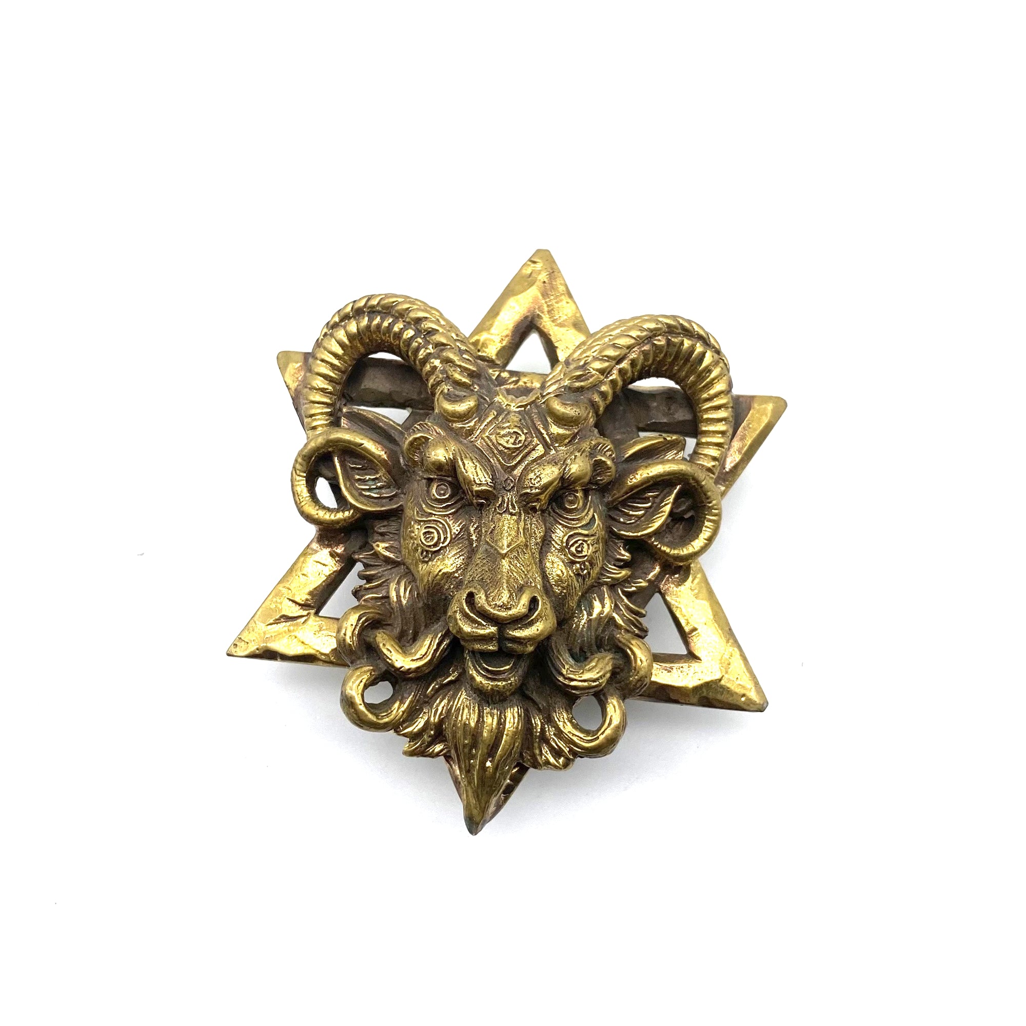 Handmade Brass Goat Head Belt Buckle - Satanic Ritual Accessory for Bikers, Alternative Fashion Buckle for Men & Dark Academia Lovers