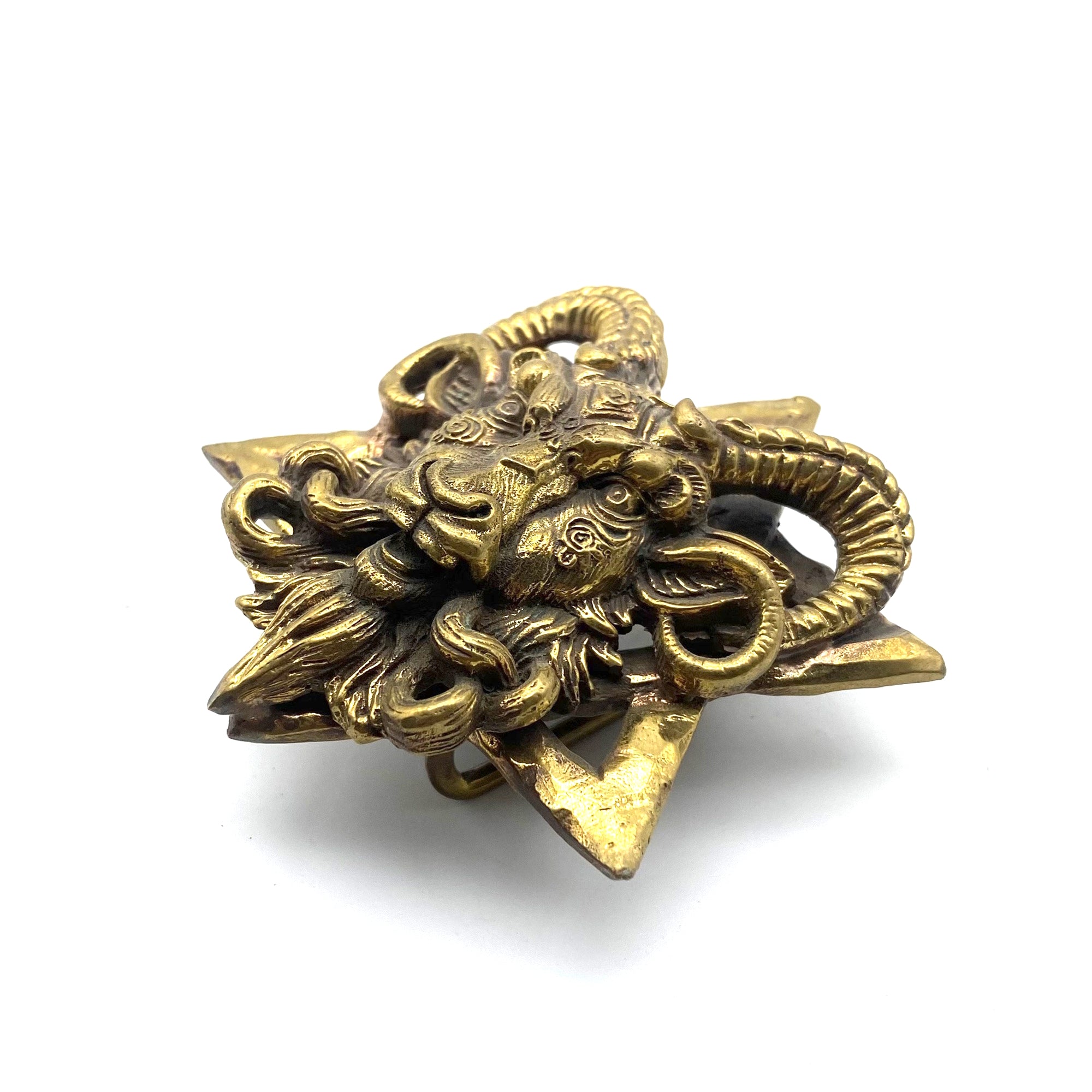 Handmade Brass Goat Head Belt Buckle - Satanic Ritual Accessory for Bikers, Alternative Fashion Buckle for Men & Dark Academia Lovers