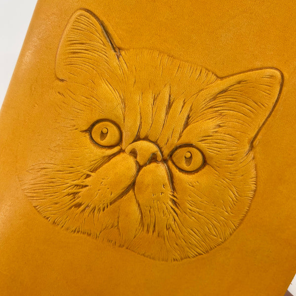 Handmade Leather A5 Journal | Squishy Cat Face Embossed