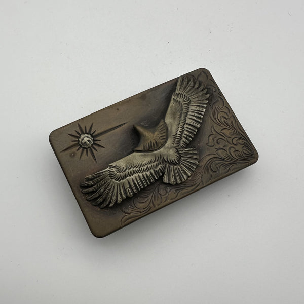 Hand Flower Carved  Eagle Bronze Buckle Personalized Mark&Name Engrave Service