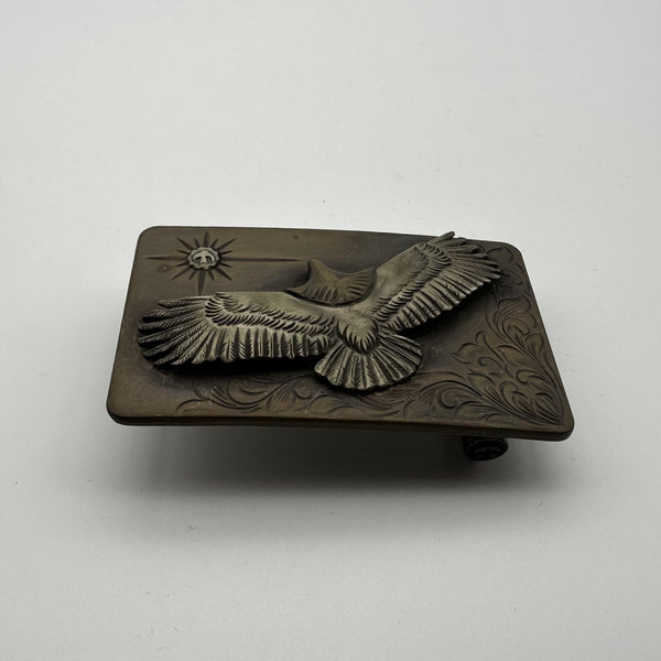 Hand Flower Carved  Eagle Bronze Buckle Personalized Mark&Name Engrave Service