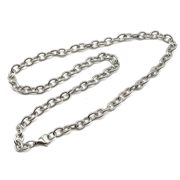 Cross Cable Link Chain Anti-Allergy Silver O Ring Classic Necklace 45/55cm