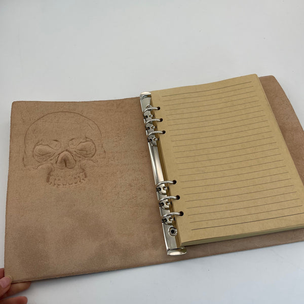 Handmade Beige Leather A5 Skulls Journal for Gothic Storytellers