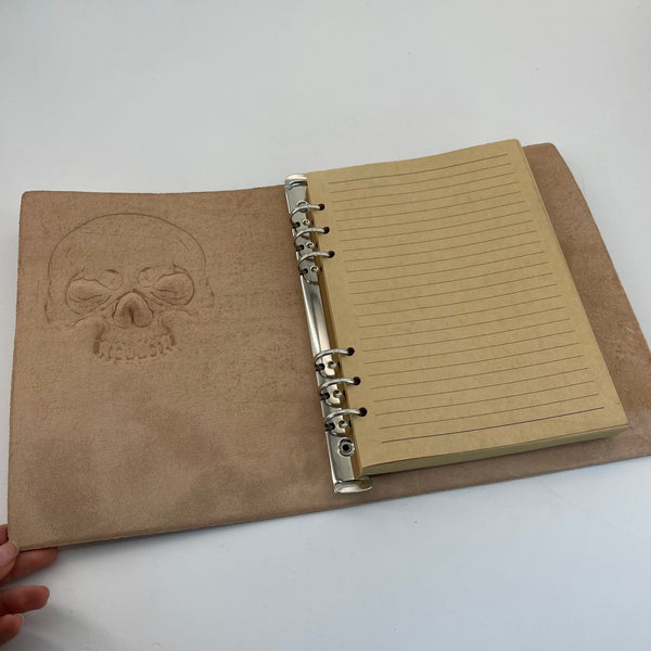 Handmade Beige Leather A5 Skulls Journal for Gothic Storytellers