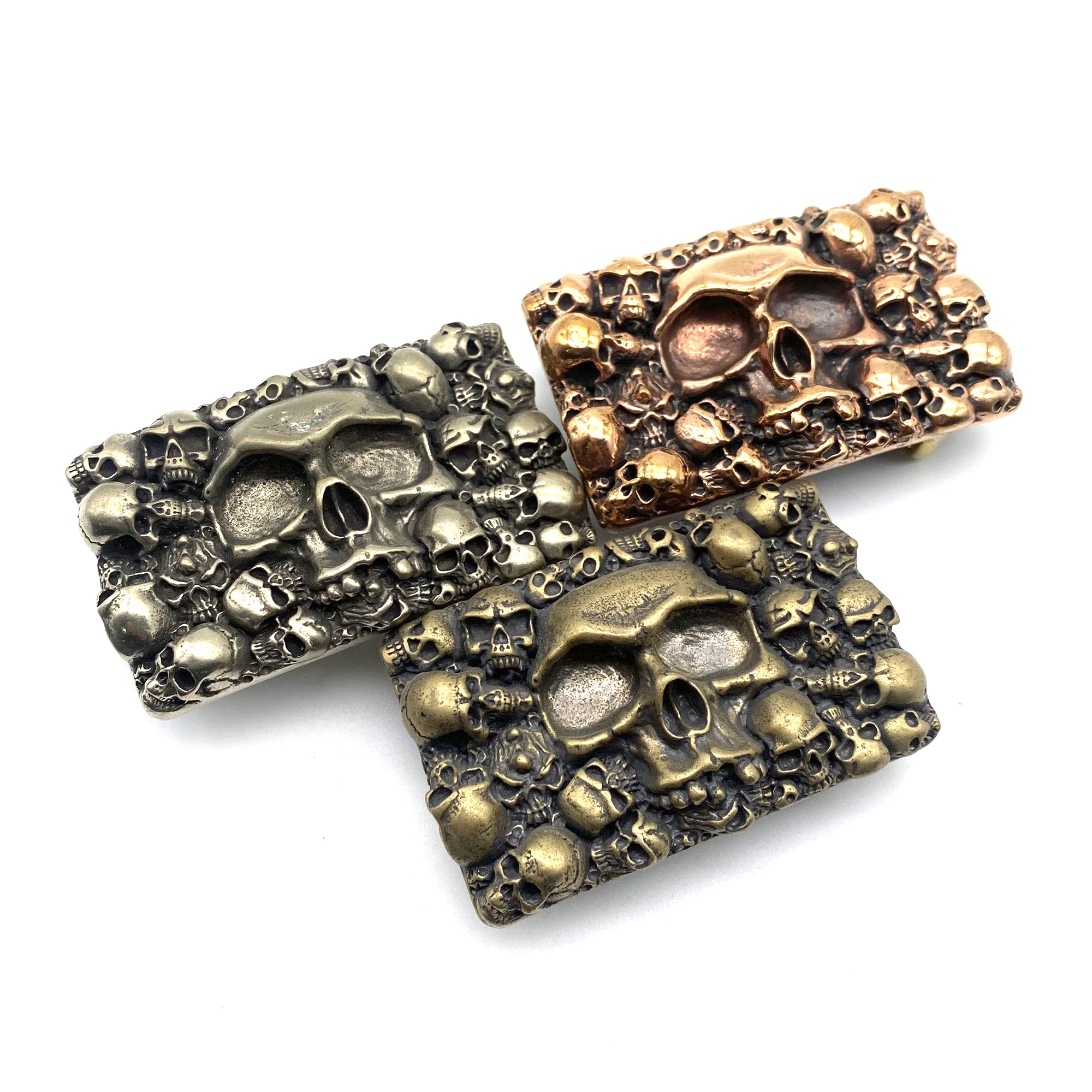 Mens Skull Belt Buckle Solid Copper Leather Strap Fastener 1 1/2''