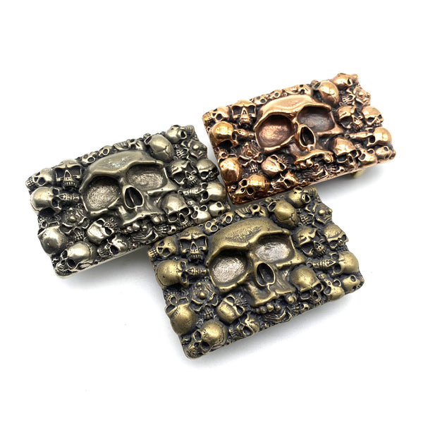 Mens Skull Belt Buckle Solid Copper Leather Strap Fastener 1 1/2''