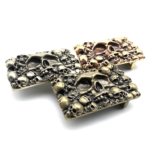 Mens Skull Belt Buckle Solid Copper Leather Strap Fastener 1 1/2''