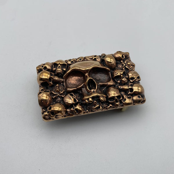 Mens Skull Belt Buckle Solid Copper Leather Strap Fastener 1 1/2''