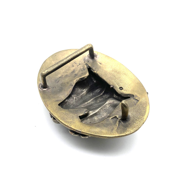 Bull Head Buckle Leather Belt Vintage Brass Dressing Buckle